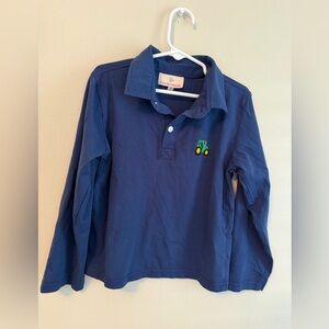 Smockingbird Navy Blue Tractor Embroidered Long Sleeve Polo Shirt